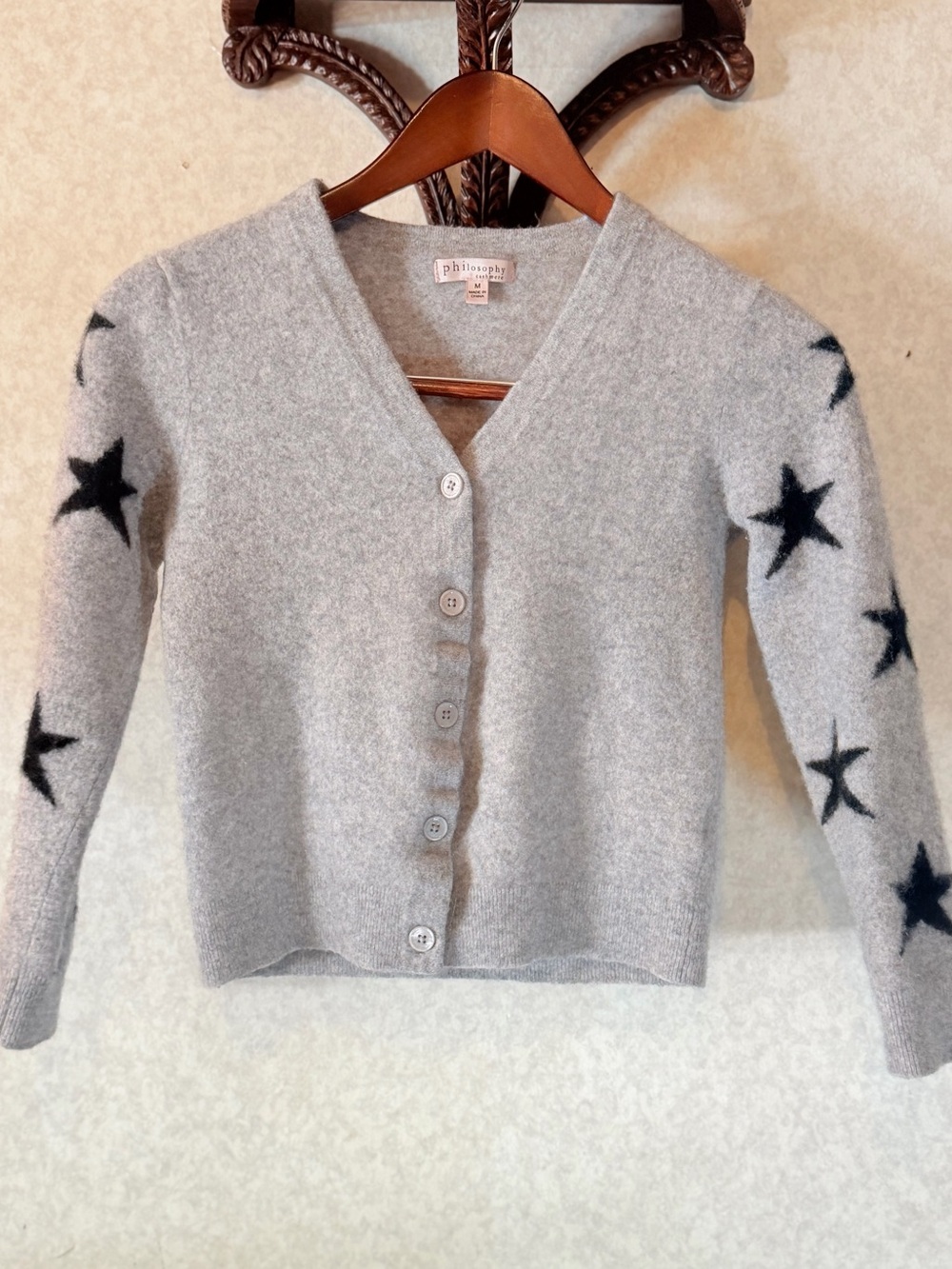 Philosophy 100% Cashmere Star Cardigan Kids Size M Gray - Picture 2 of 8